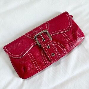 y2k isabella fiore red leather buckle clutch